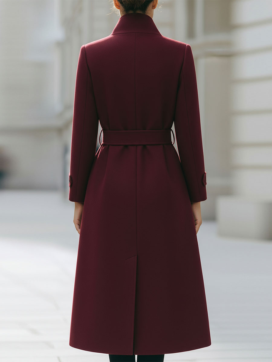 Eleganten bordo volnen plašč s pasom
