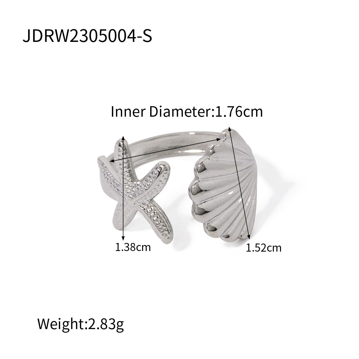 Prstan z morsko zvezdo in školjko serije Ocean