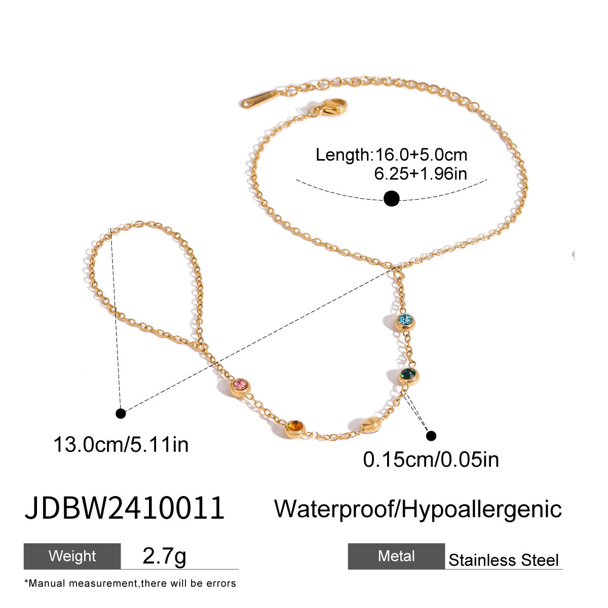Minimalistična intarzirana zapestnica z barvnimi diamanti