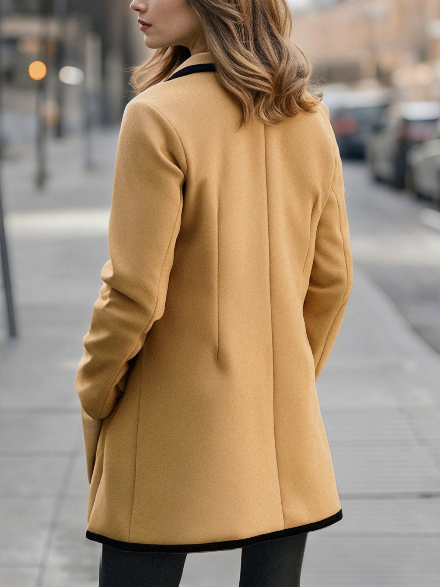 Šik dvoredni bel plašč s črno obrobo