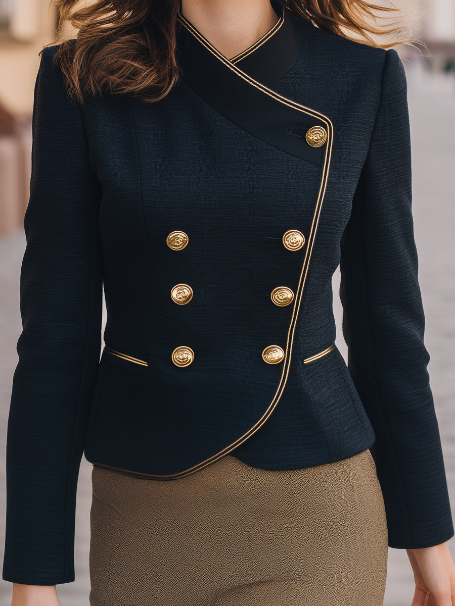 Vojaško navdihnjen blazer z zlatim robom 