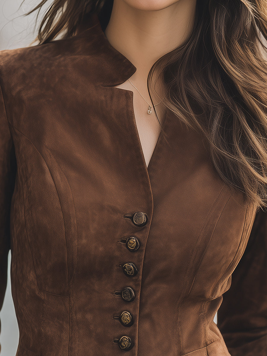 Moka rjav krojeni blazer z gumbi 