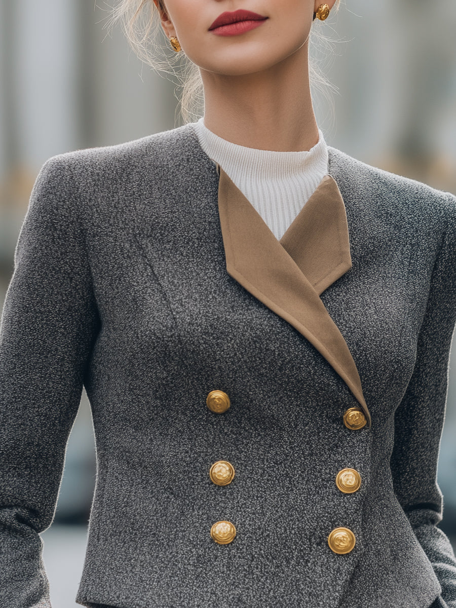 Dvoredni volneni blazer s kontrastnim reverjem 