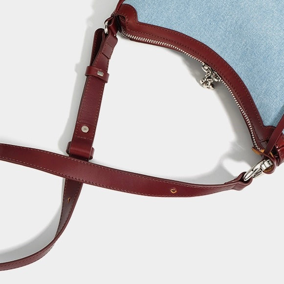 Ženska torba za čez ramo Crescent iz pravega usnja in džinsa – mini izdaja za pomlad/poletje 