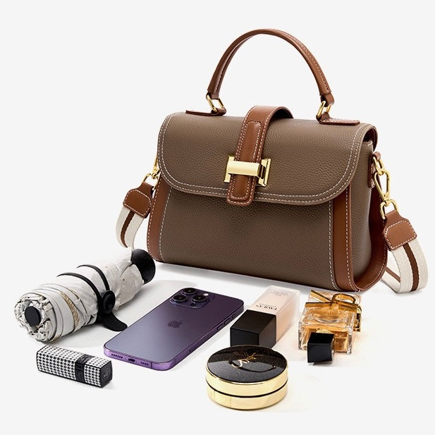 Ženska luksuzna minimalistična usnjena strukturirana torba čez telo z zgornjim ročajem