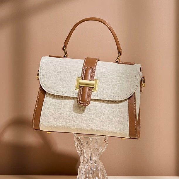 Ženska luksuzna minimalistična usnjena strukturirana torba čez telo z zgornjim ročajem