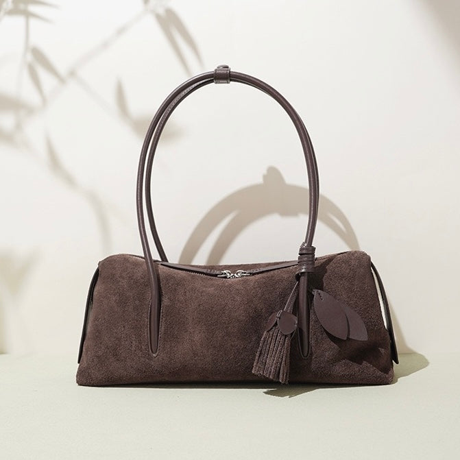 Torba za čez ramo z resicami iz matiranega pravega usnja