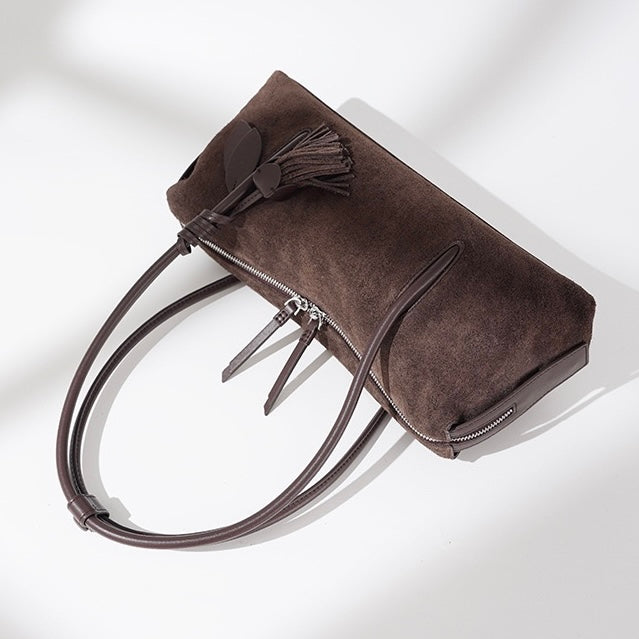 Torba za čez ramo z resicami iz matiranega pravega usnja