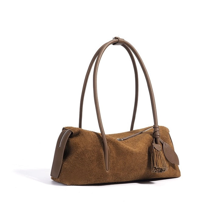 Torba za čez ramo z resicami iz matiranega pravega usnja