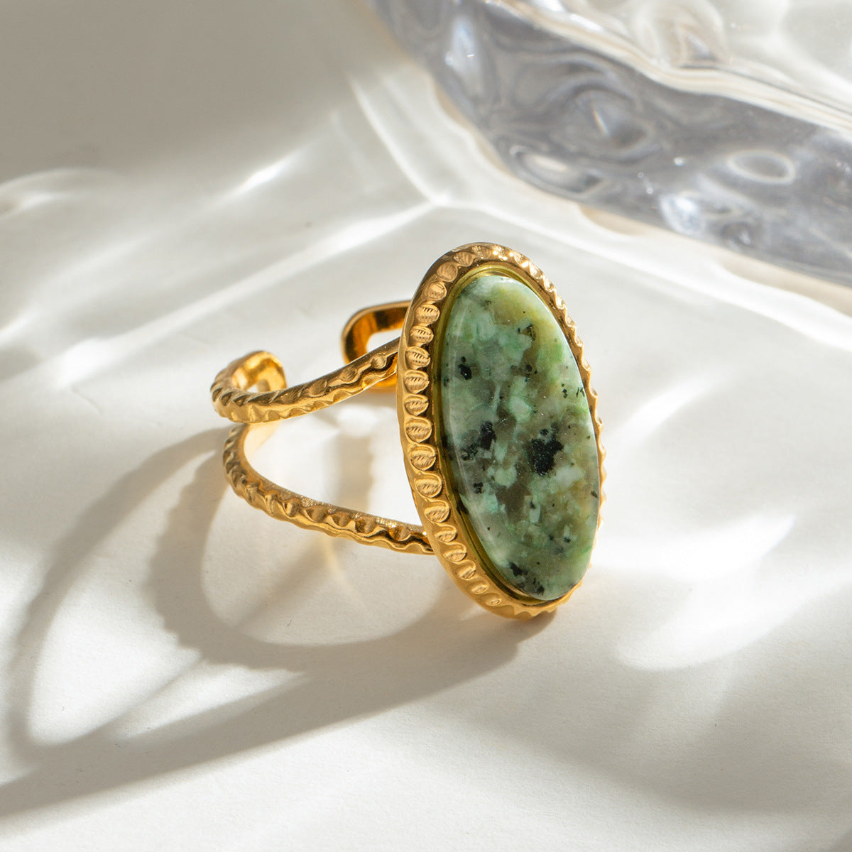 Luksuzni turkizni ovalni prstan s tigrovim očesom (nastavljiv)