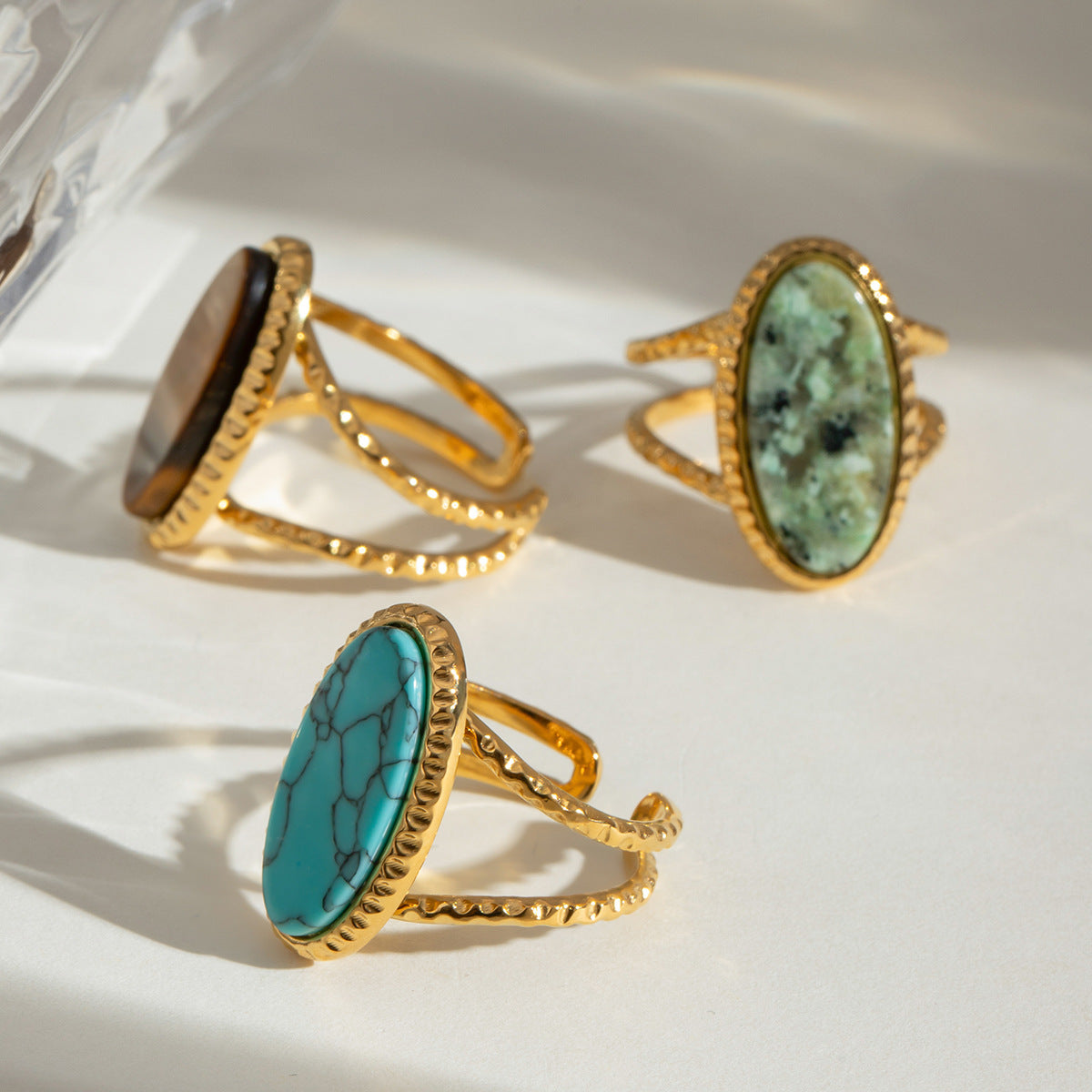 Luksuzni turkizni ovalni prstan s tigrovim očesom (nastavljiv)